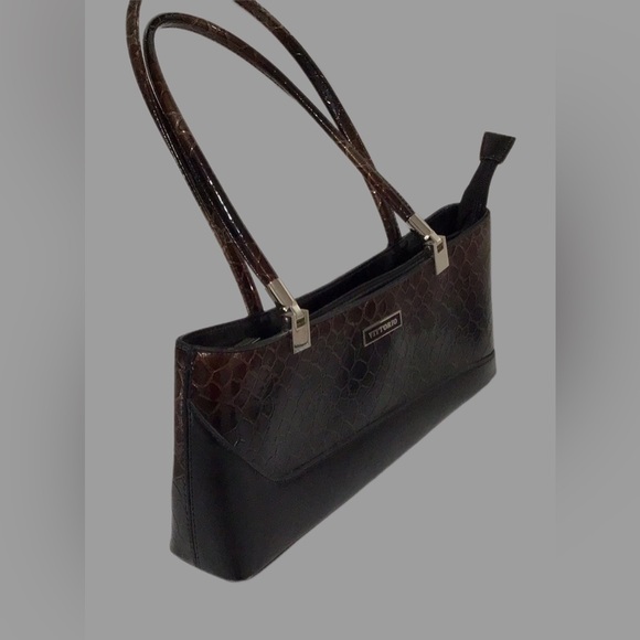 Vittorio Leather Croc Embossed, Gradient Color Shoulder Bag/Handbag, Black/Brown - Picture 8 of 11
